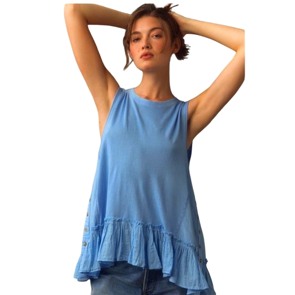 Anthropologie Tops - Anthropologie Pilcro Sky Blue Sleeveless Top with Ruffle Hem